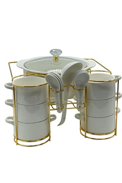 Generic White soup set with gold trim, 16 pieces
