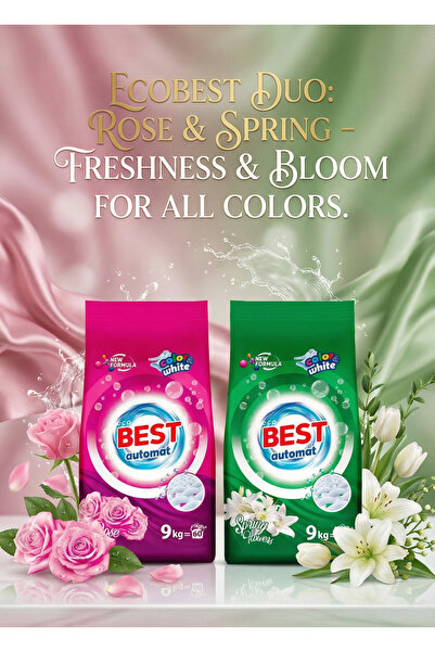 ECOBEST Detergent pudră automat - Pachet economic Total 18 kg - Spring and Rose