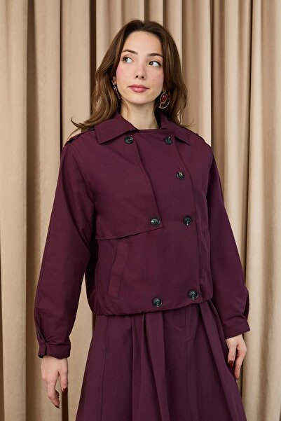 Loreen Trench scurt pentru femei cu epoleți - 20701CKT - BURGUNDY
