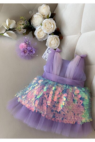 Keçeli parti hayalleri bebek çocuk elbise deniz kızı model pembe renk