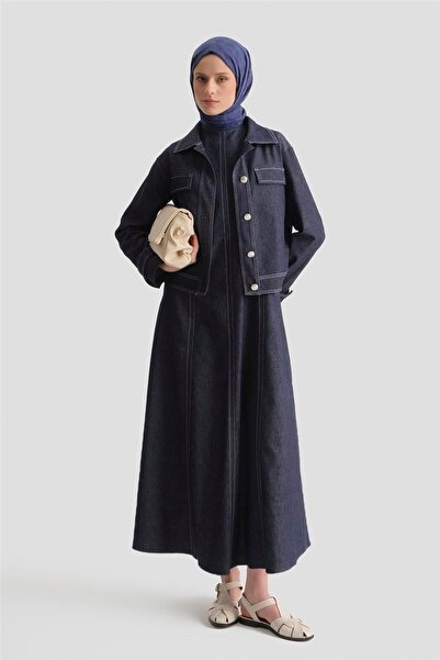 Armine Denim Ceketli Elbise Takım İndigo