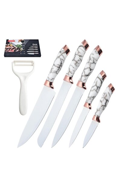 OEM Set de 6 ustensile de bucătărie, oțel inoxidabil, design elegant din marm...