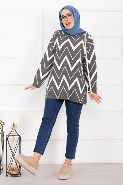 EBRUTESETTÜR Lavin Zigzag Pattern Knitwear Sweater Gray