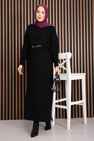 EBRUTESETTÜR Hair Knit Textured Knitwear Dress Black