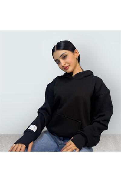 Siyah Oversize İçi Polarlı Sweatshirt