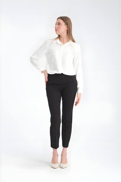 perla wear KADIN Beli Lastikli Klasik Kumaş Pantolon 1013
