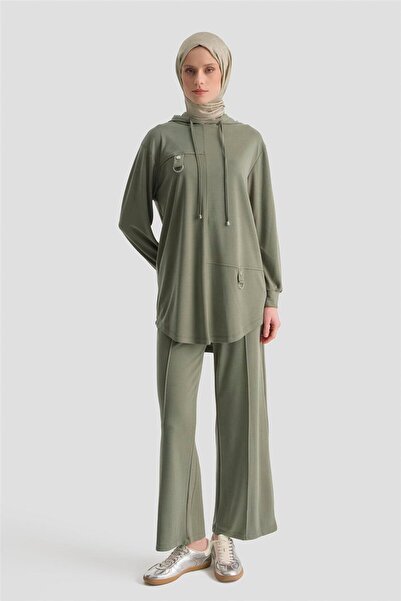 Armine Kapüşonlu Örme Takım 25KD4386 Haki