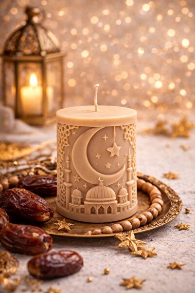 Candle Ramazan Temalı İslami Etnik Desenli Sütun Dekoratif Mum