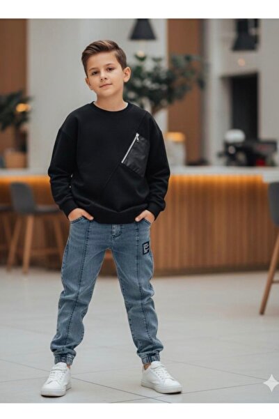 Kids Erkek Çocuk Fermuar Detaylı Sweatshirt ve Jean Pantolon Alt Üst Takım