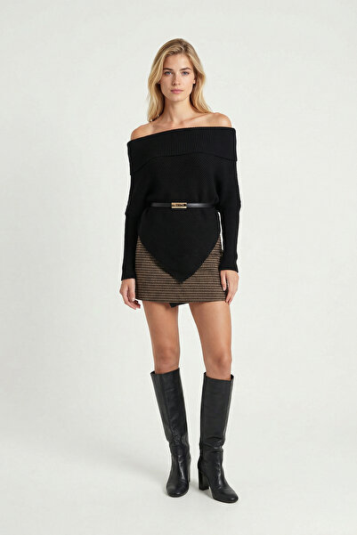 Lovelyİstanbul Світло-сірий асиметричний светр з відкритими плечима LDP0090 Ч...