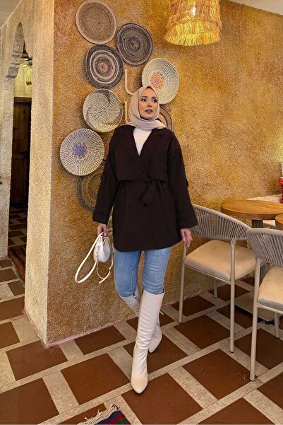 EBRUTESETTÜR Premium Trench Coat with Belted Epaulet Detail, Brown