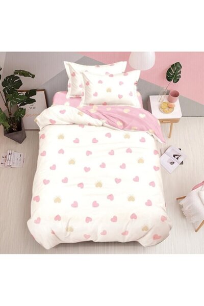OEM Bed Linen, Satin Finet, 1 Person, 150x220 cm, 4 Pieces, Heart Print, Whit...