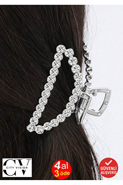 cityvision Agrafă de păr din metal de 7 cm, culoare argintie, cu pietre străl...