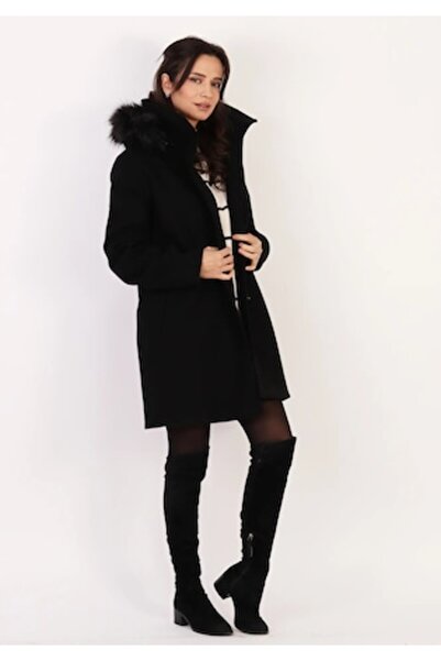 Moze Coat with Detachable Hood, Black, Size 44 EU, Length 90cm