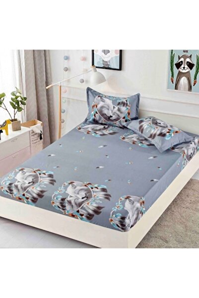 JOJO HOME Double Bed Cover with Elastic, Jojo Home, Wolf Print, 3 Pieces, 2 P...