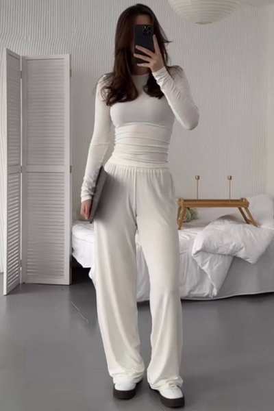 İlayda Toprak Σετ φόρμας Supra Beyaz Relax Premium Casual (κάτω και επάνω μέρος)