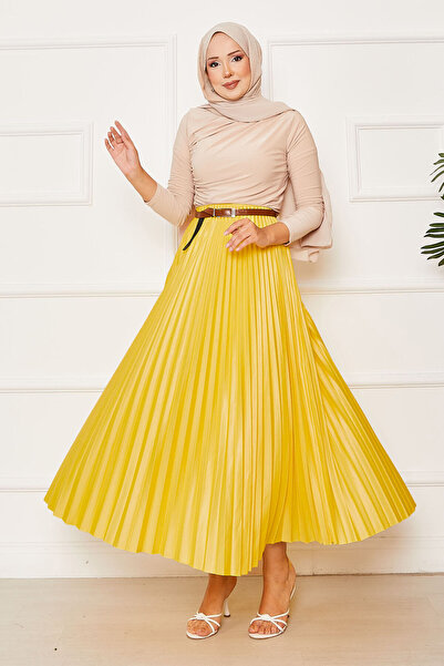 EBRUTESETTÜR Pleated Skirt with Elastic Waist Yellow