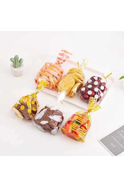 Arabest 100pcs Pastry Bags，Cello Cellophane Bags Gold Polka Dot Cookie Bags 2...