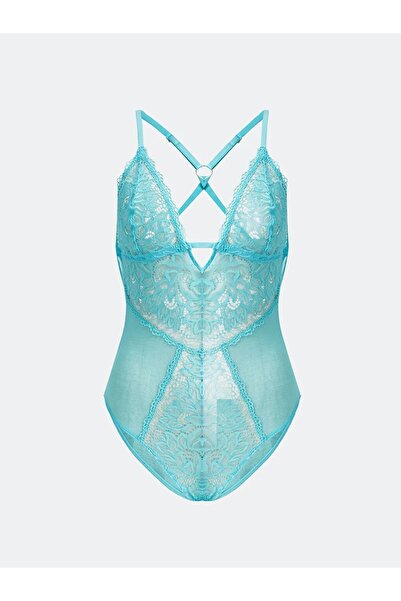 LC Waikiki LCW DREAM Turkuaz V Yaka Dantelli Bodysuit