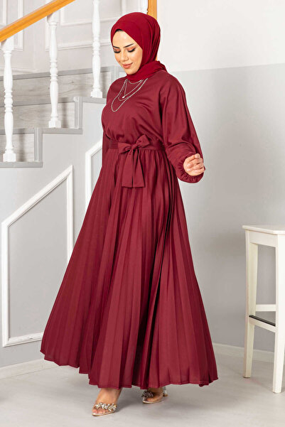 EBRUTESETTÜR Begonia Pleated Hijab Dress Burgundy
