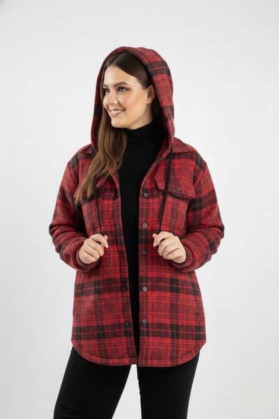 Roxxlen Palton în carouri cu glugă pentru femei, mărime mare