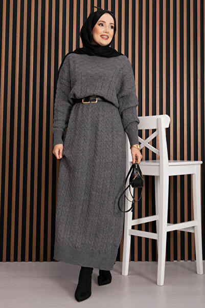 EBRUTESETTÜR Hair Knit Textured Knitwear Dress Gray