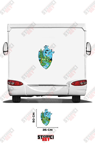 STİCKERCI BEY Mountain and River Patterned Heart Visual Caravan Sticker Coating