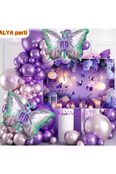ALYA PARTİ Bol Balonlu Şık Tasarım Özel Renk Kelebek Doğum Günü Seti