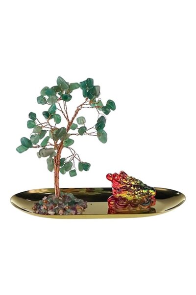 OEM Decorațiune Feng Shui cu copac și broască – Tavă metalică, 18x15 cm