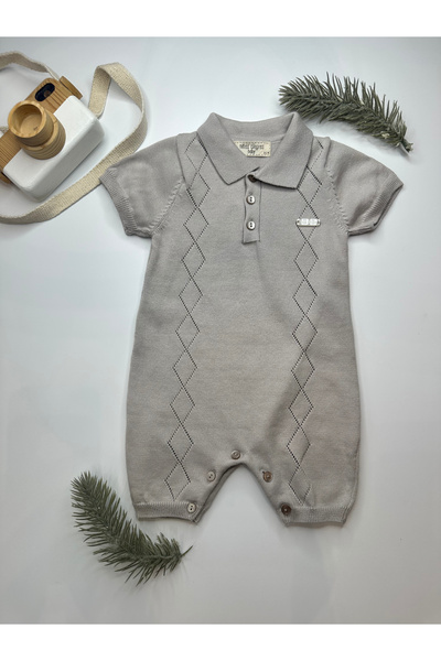 NİNOS ALEGRES ERKEK %100 PAMUK POLO YAKA BAKLAVA DESEN KISA TULUM PALEGREY