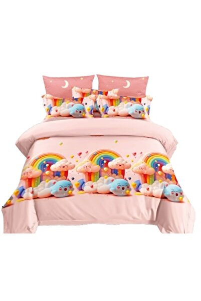 OEM Set de lenjerie de pat dublu, cearșaf reversibil, 4 piese, imprimeu cu de...