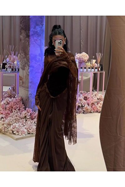 FUFOLUS Royal brown evening dress with a touch of lace