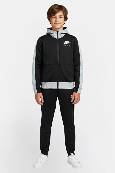 Nike Kids Boy Brand Logo Long Sleeve Outdoor Hooded Jacket, Black