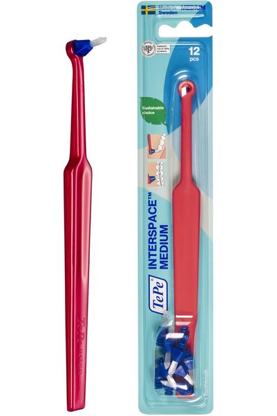 7Tepe Medical TePe Interspace, Medium, Assorted Colours, 1pc Brush, 12pcs Heads