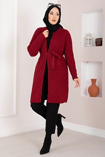 EBRUTESETTÜR Hair Braid Belted Knitwear Cardigan Red