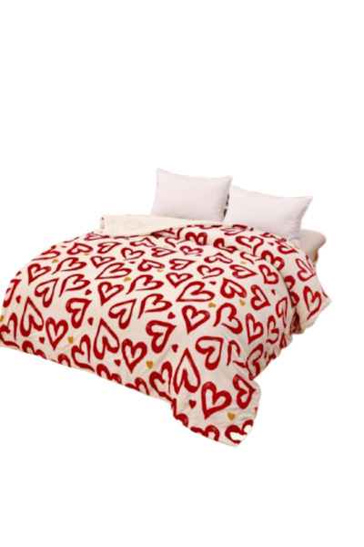 JOJO HOME Pătură din fleece, Jojo Home, 2 persoane, 200x230cm, inimioare, mul...