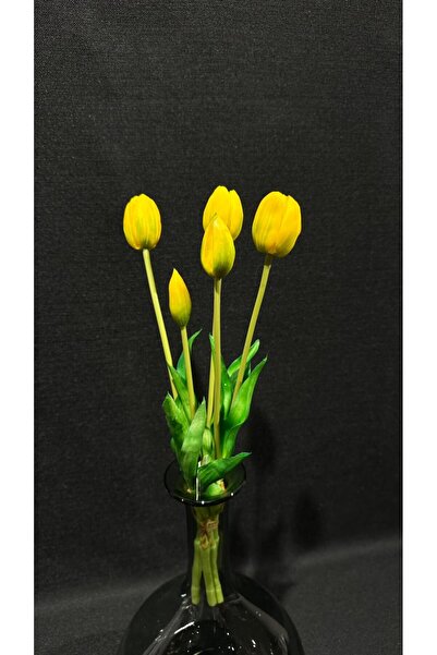 greeneyehome Artificial Wet Yellow 5 Pieces Tulip Bunch