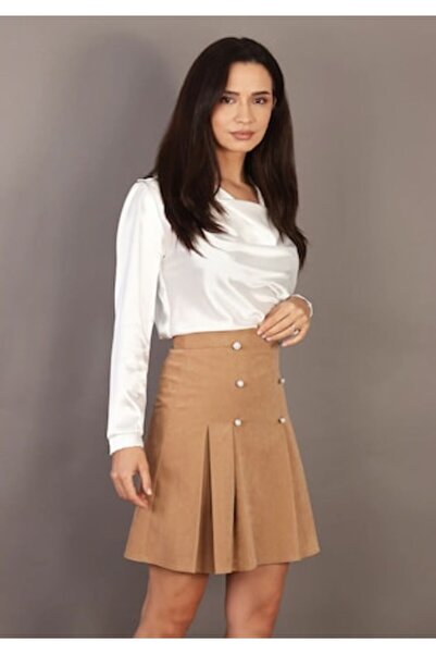 Moze Flared Skirt with Pleats in Front Camel 42 EU