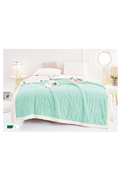 OEM Blanket with Fur for Double Bed, Knitted Model, Uni, 200x230cm, Duck Egg ...