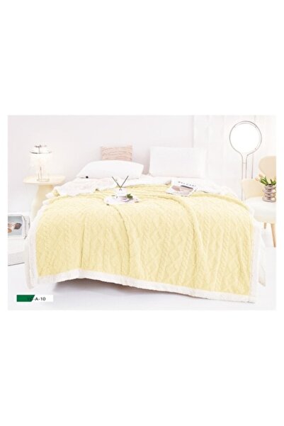 OEM Pătură cu blană pentru pat dublu, model tricotat, culoare uni, 200x230cm,...