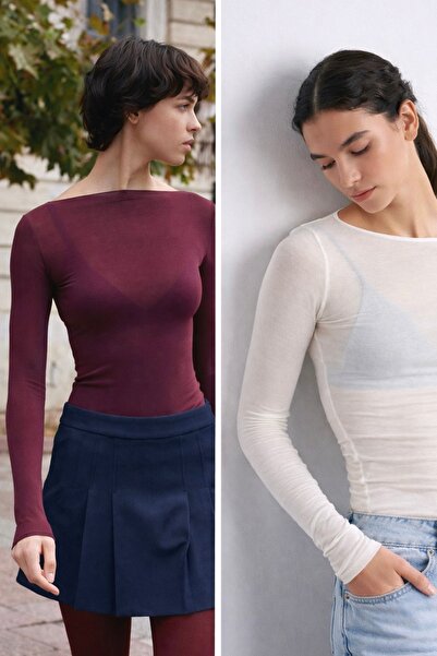 Noi Belis Boat Neck Modal Cashmere Ultra Light Knitted Blouse Aw25Bz0003