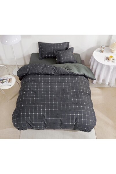 OEM Lenjerie de pat reversibilă, cearșaf elastic, flanel, 1 persoană, 4 bucăț...