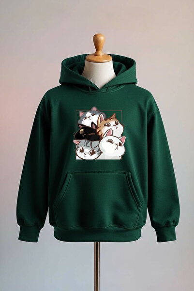 Vordevia Cat Printed Cotton 3 Thread Oversize Hooded Sweatshirt