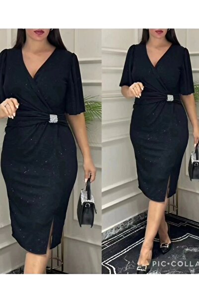 Fashionhaine.ro Rochie Elegantă Midi cu Decolteu Petrecut și Detaliu Decorati...