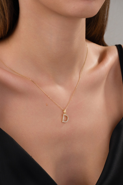 Zeynepli gold & jewelry 14 AYAR ALTIN TAŞLI D HARFLİ KOLYE