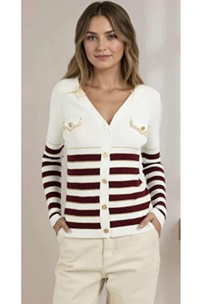 OEM Pulover mulat cu dungi și nasturi aurii