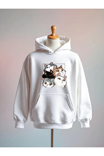 Vordevia سترة كات مطبوع قطنية بثلاثة خيوط O قصة فضفاضة K بغطاء رأس