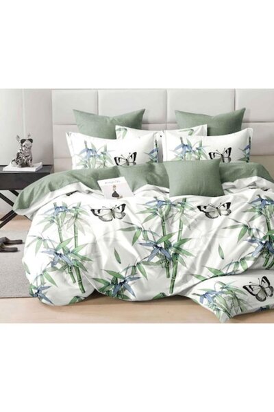 OEM Double Bed Linen Set, Reversible Sheet, Bamboo Print, 6 Pieces, 2 Persons...