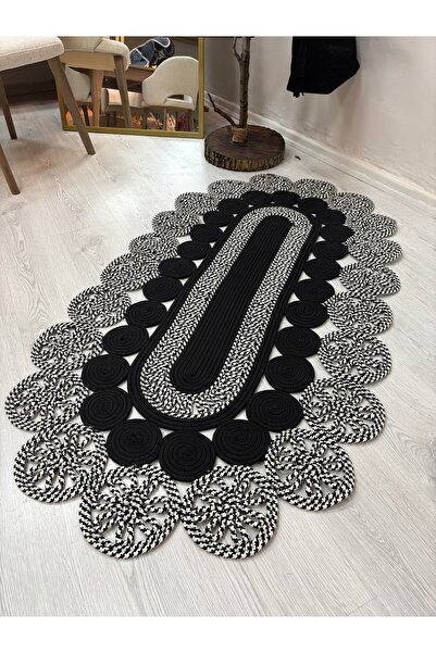 MaVaux Livia Oval Trikotlu Papatya Hasır Jüt Şık El Dokuma Kilim Dekoratif An...
