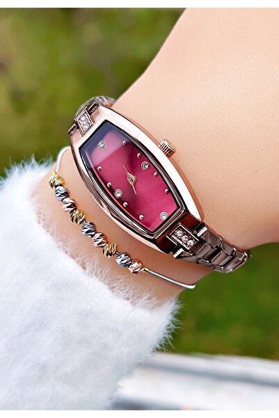 Weluxa ساعة يد نسائية من حجر الشوكولاتة + سوار فولاذي هدية